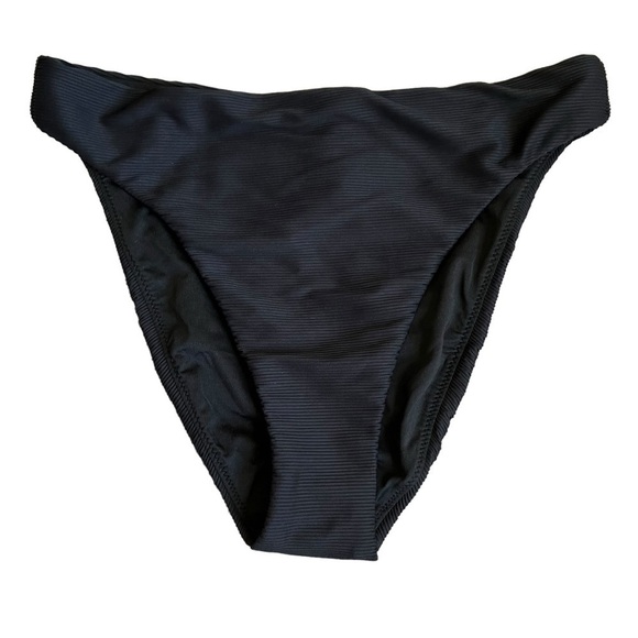 NWT J. Crew Ribbed High Rise Cheeky Bikini Bottom Black Retro 80s Style Sz S - Picture 4 of 14